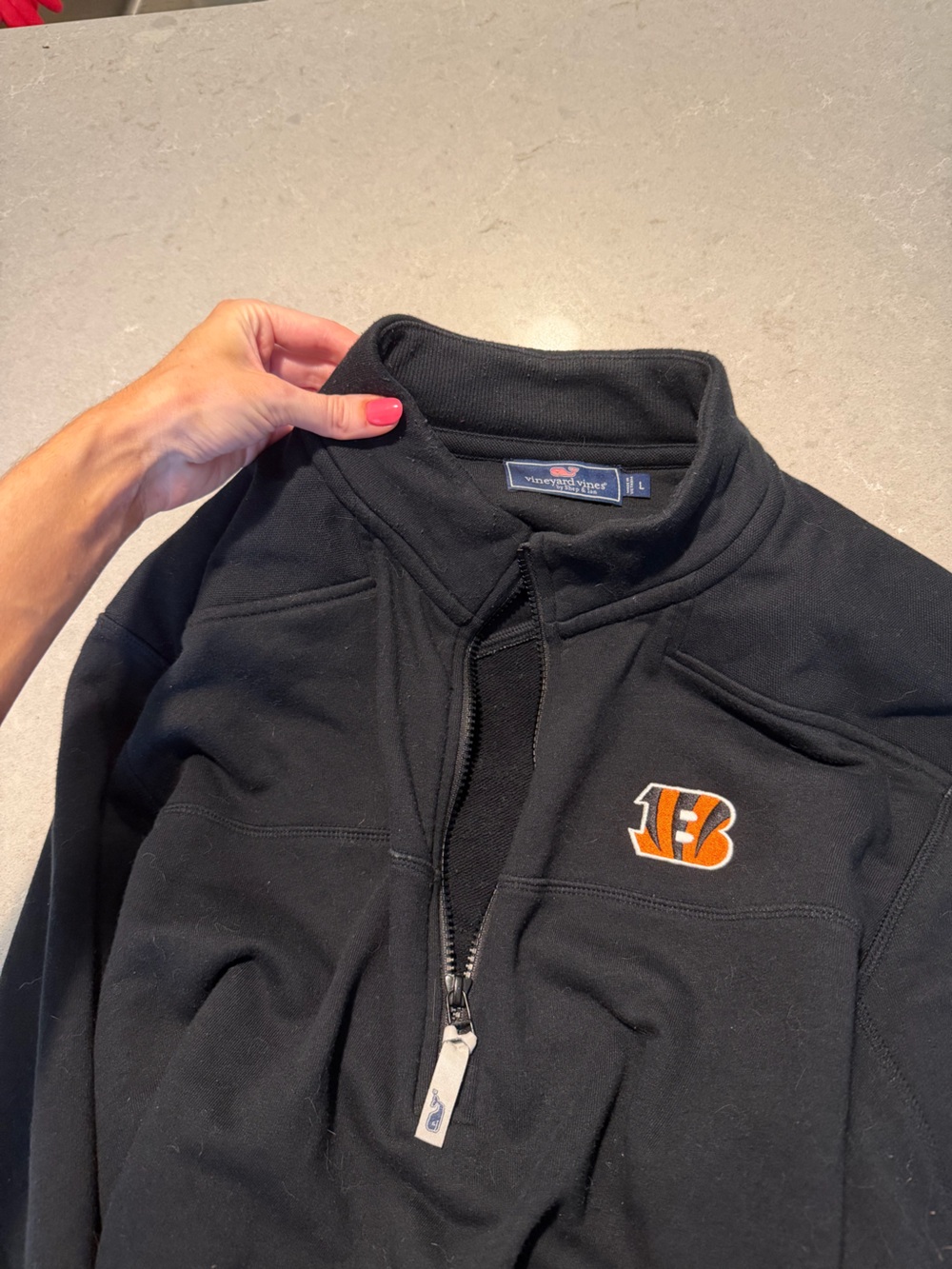 Vineyard Vines Black Pullover with Orange & White Bengals Logo